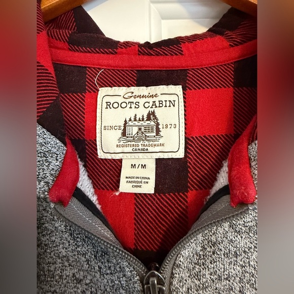 Roots Cabin Mens Grey Buffalo Plaid Zip Up Winter Sweater Fleece Onesie - Picture 4 of 12
